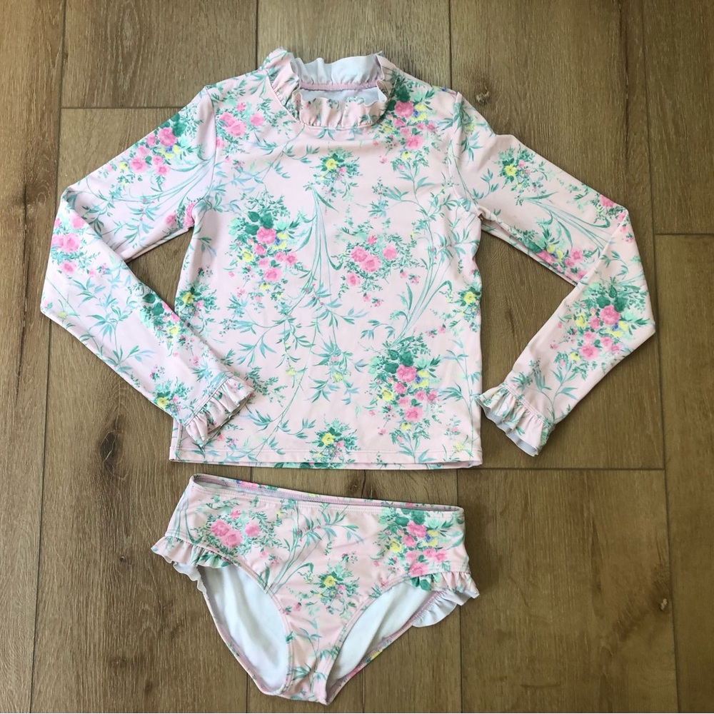 Janie and Jack Pink Floral Long-Sleeve Rashguard Set